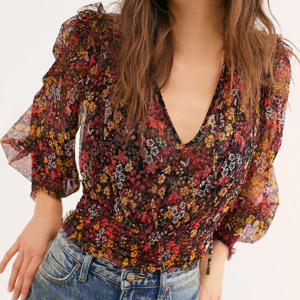 Free People Twyla Mesh Cropped Blouse